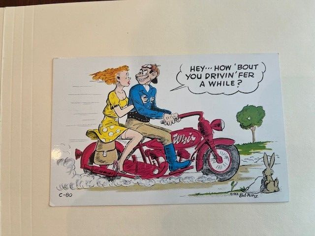 Vintage Humor Postcard Bob Petley C-80 - Motorcycle couple