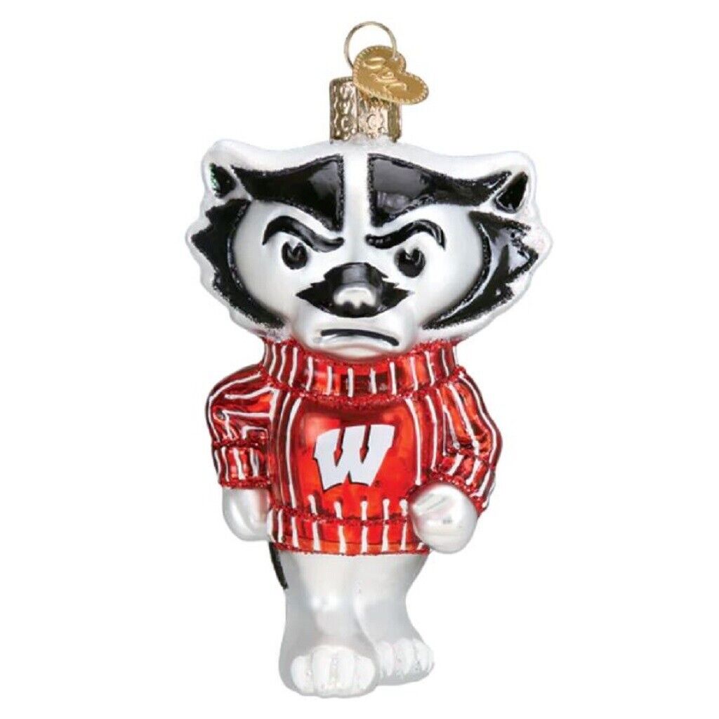 Old World Christmas Wisconsin Badgers Bucky Glass Ornament 4.5 inch Multicolor