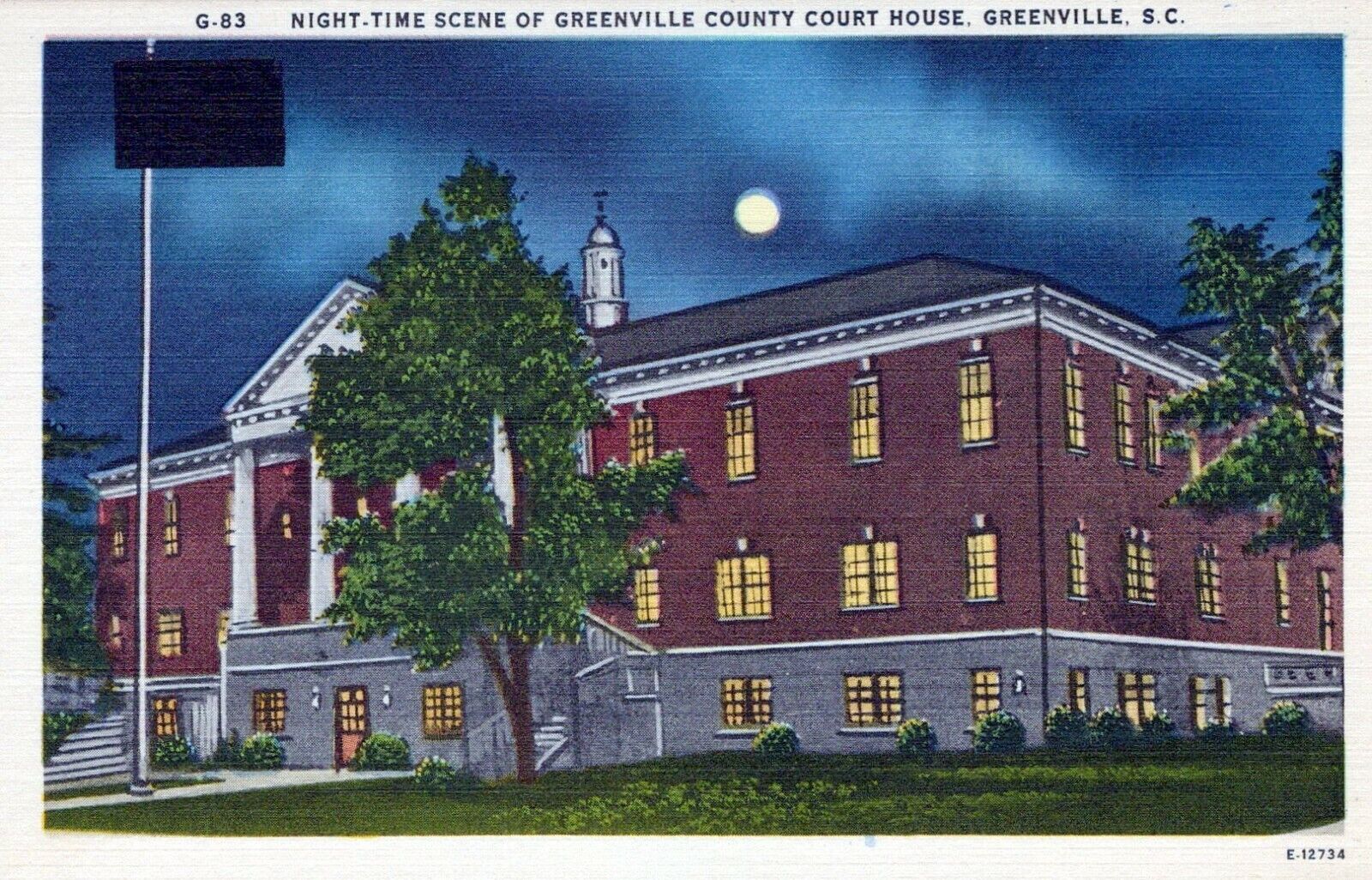 Night Time Scene Of Greenville County Court House SC Linen Vintage Postcard