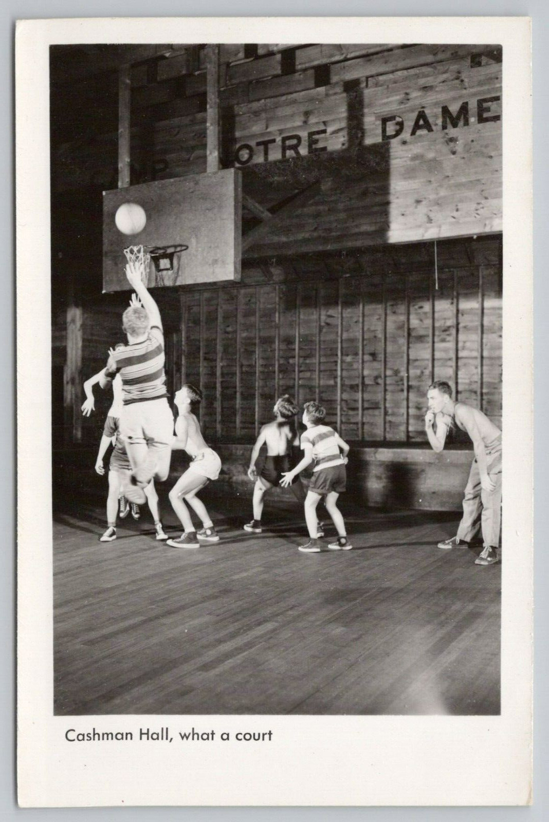 Postcard Cashman Hall What a Court kids playing basketball RPPC Real Photo