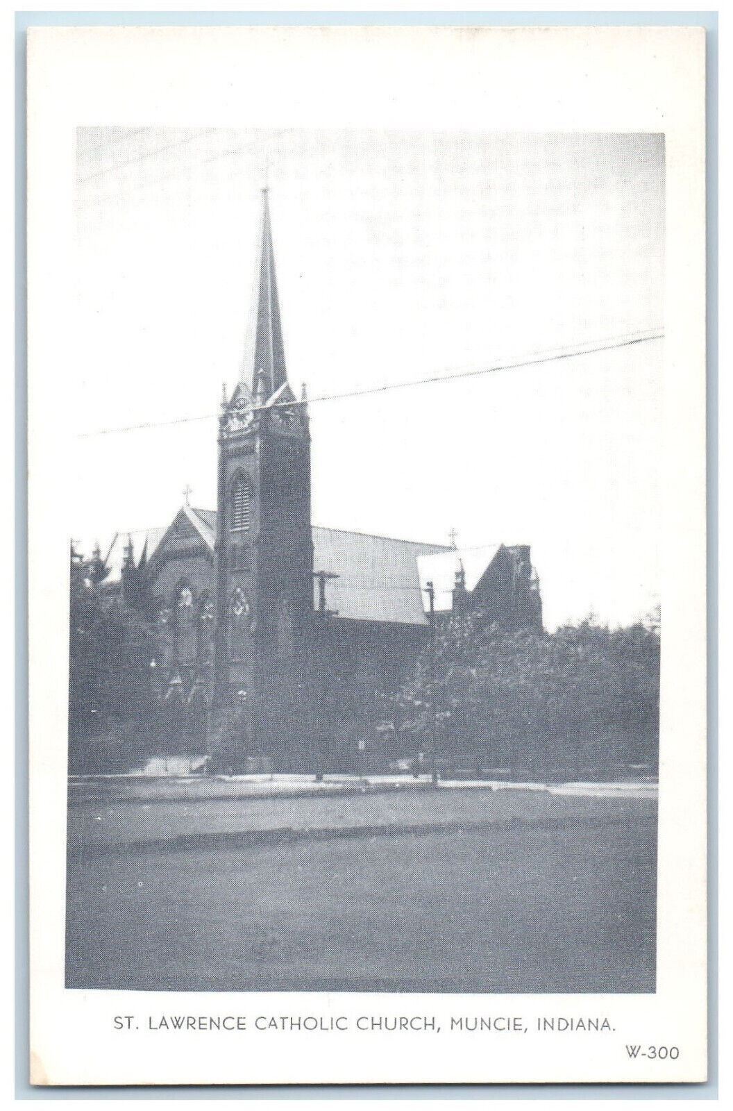 c1940's St. Lawrence Catholic Church Muncie Indiana IN Gloss Tone Postcard