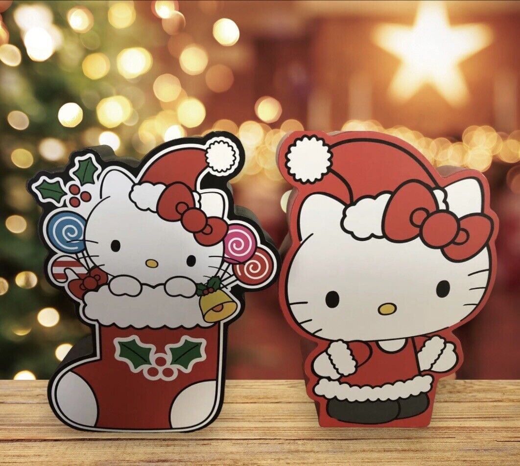2 New 2023 Christmas Sanrio Hello Kitty  Wooden Wall Plaque Table Top Decor