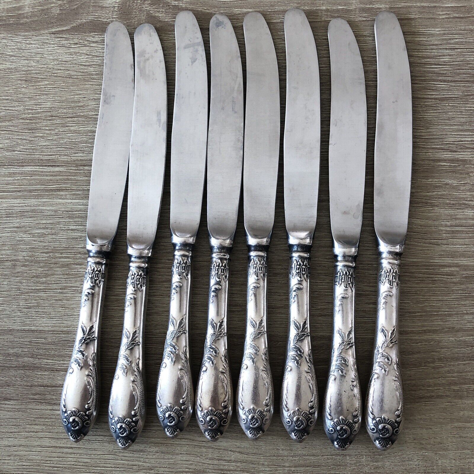 Vintage Russian USSR Melchior Silver Plated Knives Set 8 pcs 9”