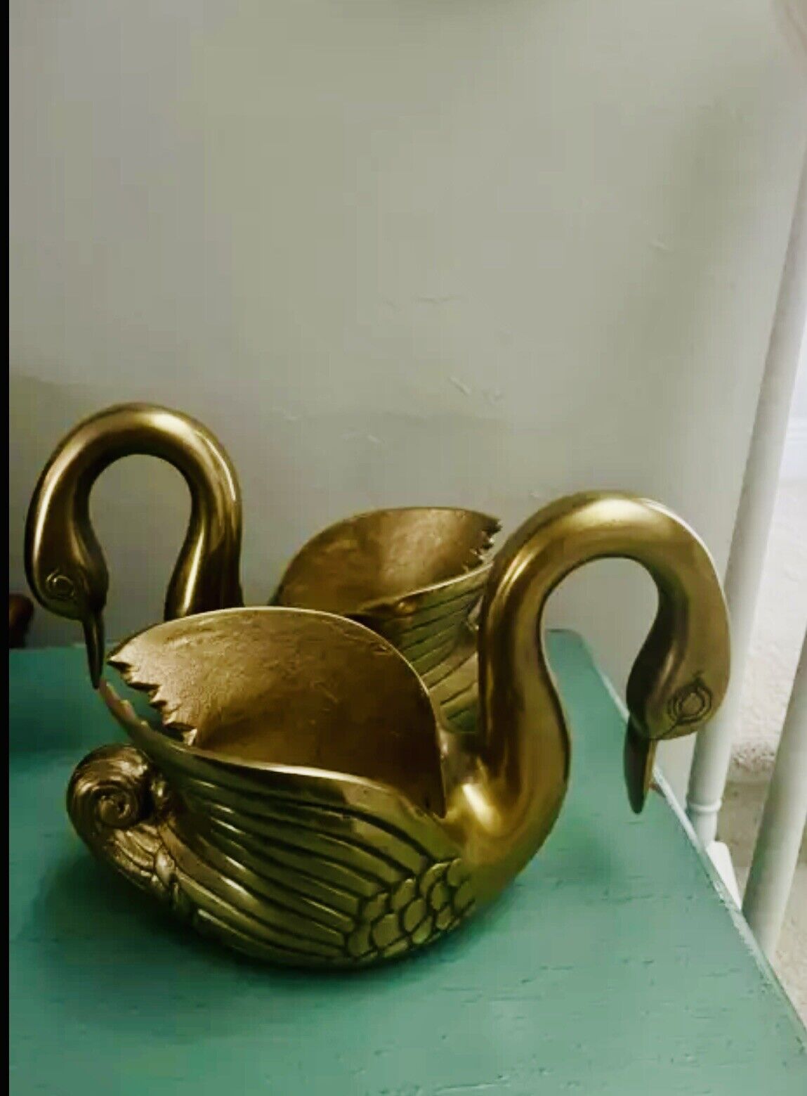 NWT 2 Genuine Brass Swan Planters  Figurines Decor Made In India