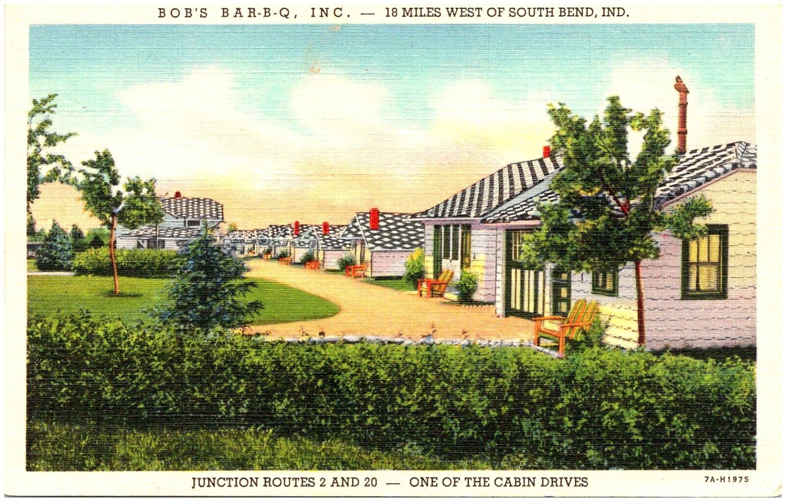 Bob\'s Bar-B-Q Restaurant & Cabins Rolling Prairie Indiana Linen Vintage Postcard