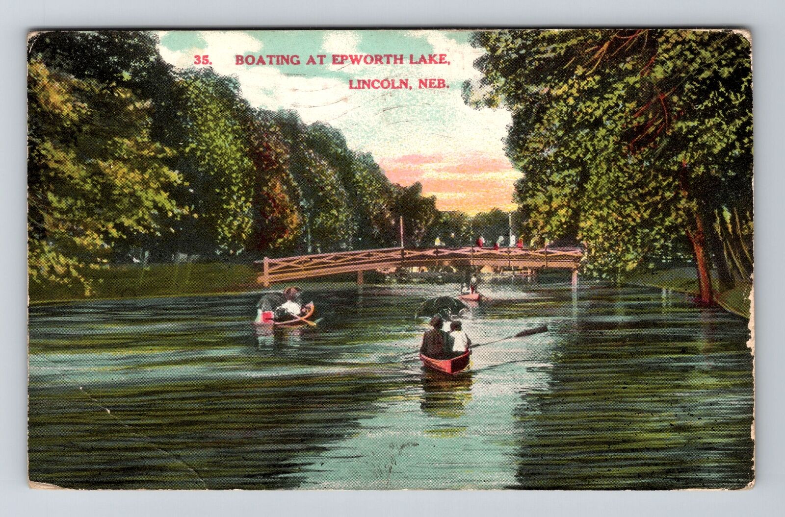 Lincoln NE-Nebraska, Boating at Epworth Lake, c1909 Vintage Postcard