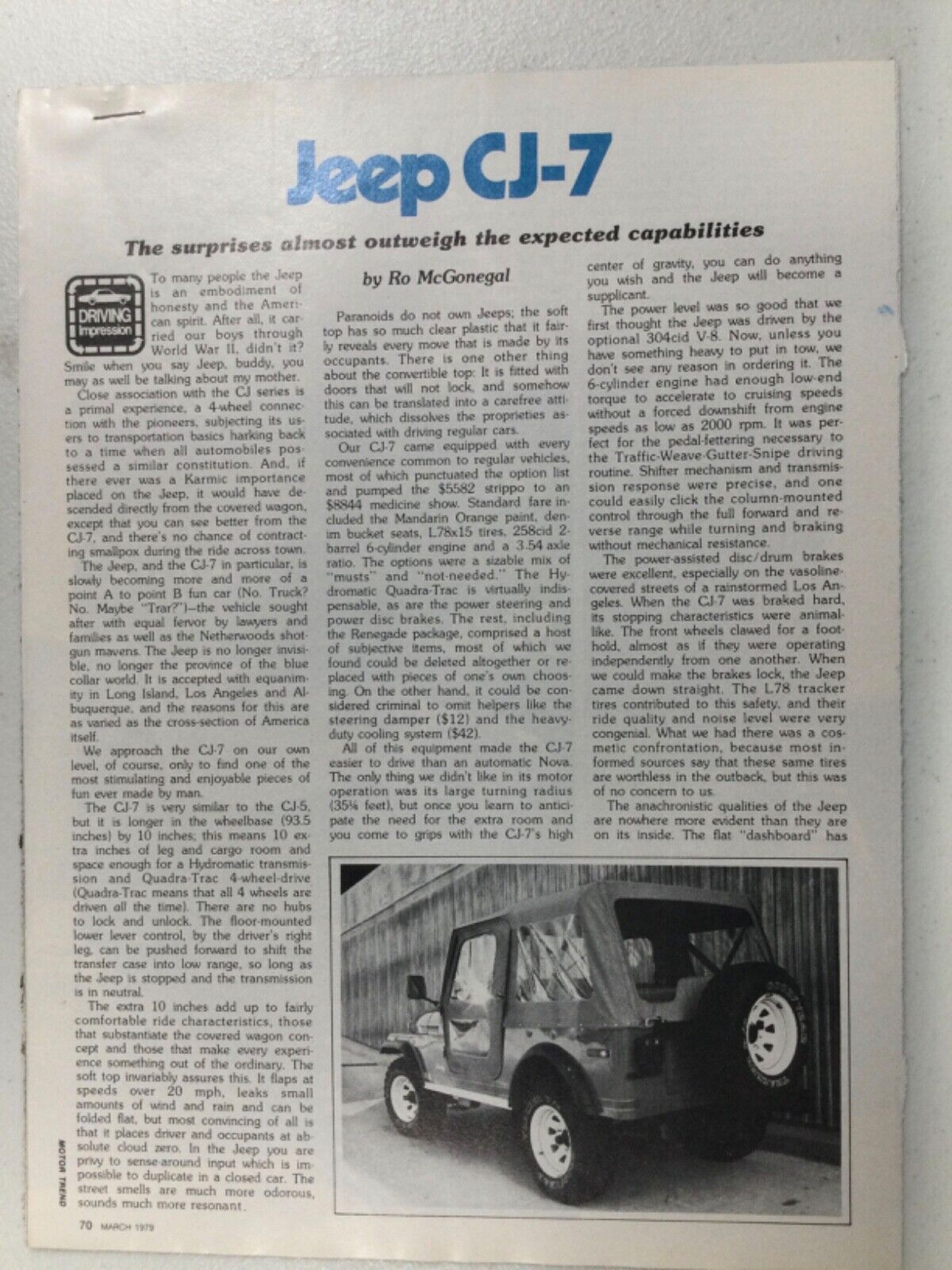 JJJMISC12 Vintage Original Article 1979 Jeep CJ-7 March 1979 4 page