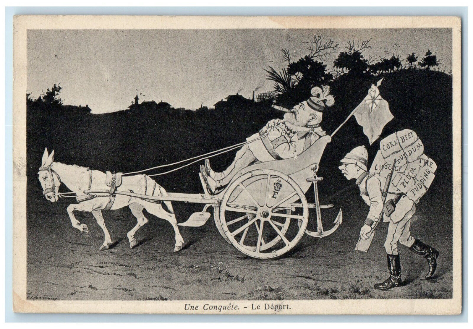 c1920\'s A Conquest The Departure Horse Carriage France WW1 Humor Postcard