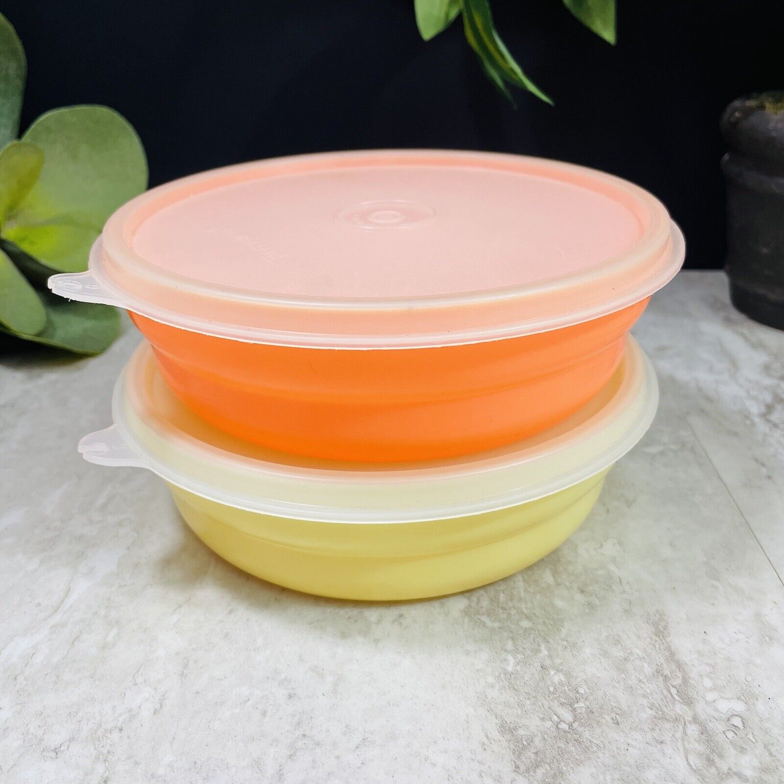 Vintage Tupperware 2415B Cereal Bowl Set Yellow and Orange Lot Of 2 With Lid