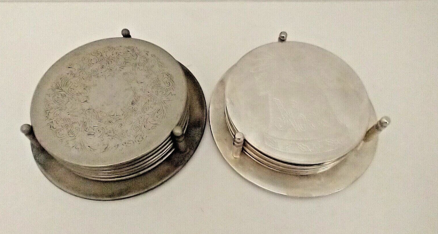 Lot 12+ 2 = 2 sets silver plated coasters Reversible Backing 2 stands NOEL