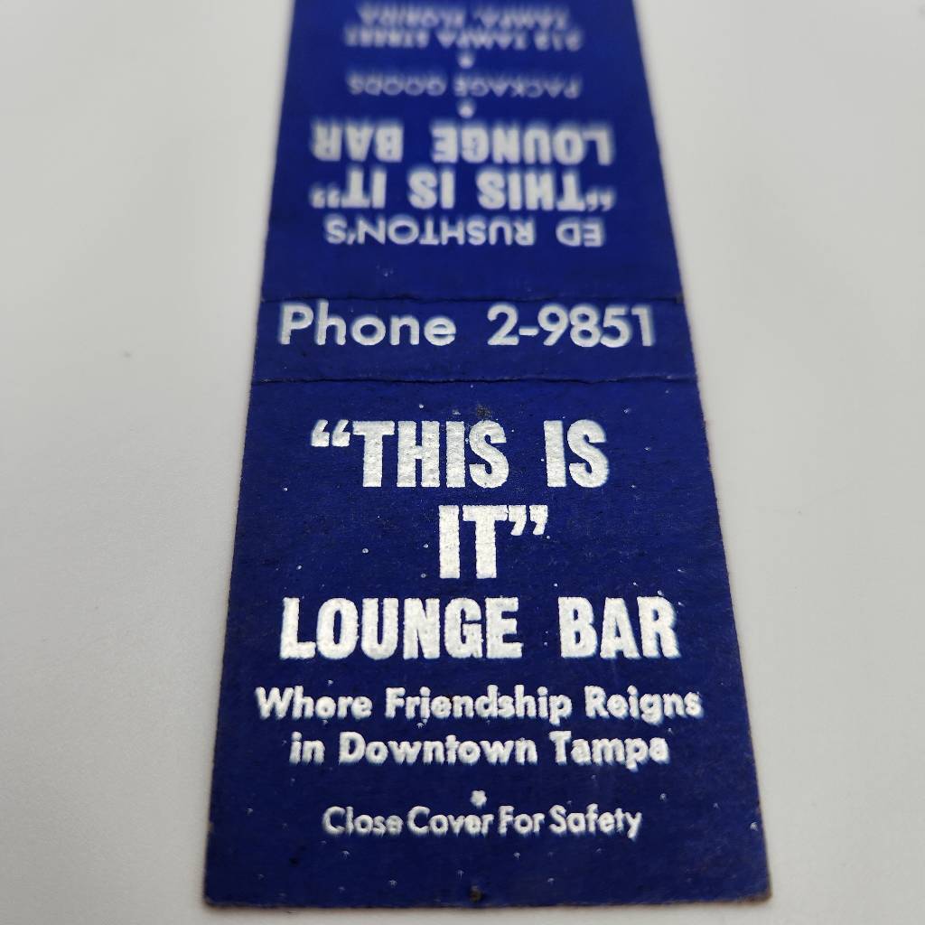 Vintage Matchcover This is It Lounge Bar Downtown Tampa Florida Ed Rushton
