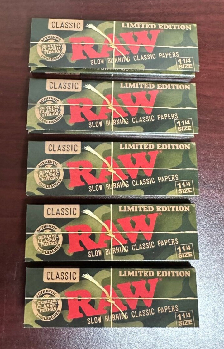 RAW Classic CAMO Limited Edition Cigarette Rolling Papers -5 PACKS