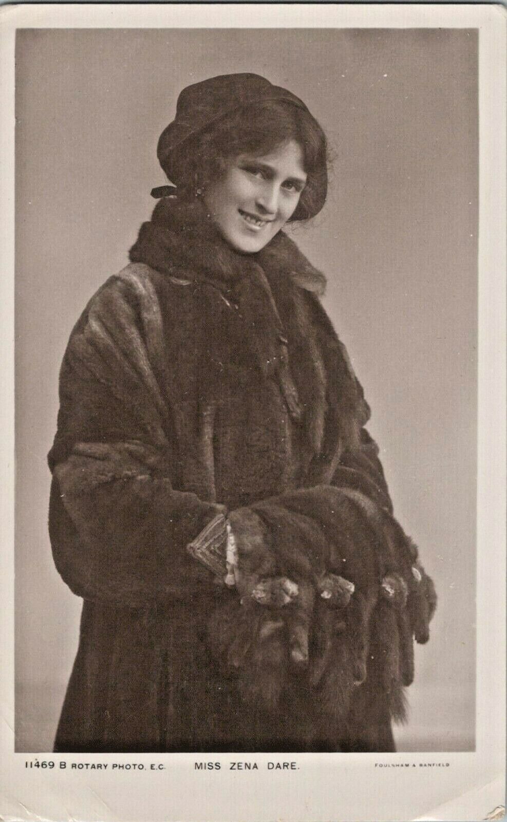 Zena Dare Mink Coat Edwardian English Actress RPPC Vintage Rotary Photo Postcard