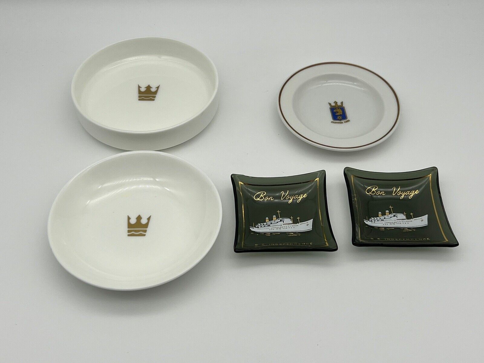 Vintage Small Cruise Ship Plates Porcelain & Glass Lot of  5