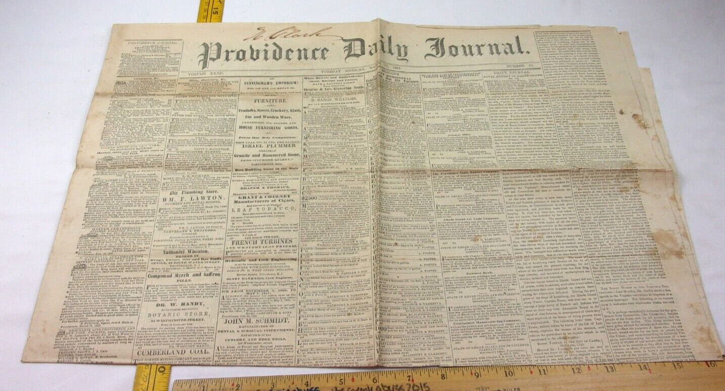 Fort Sumpter Civil War STARTS Providence Daily Journal March 12, 1861 newspaper