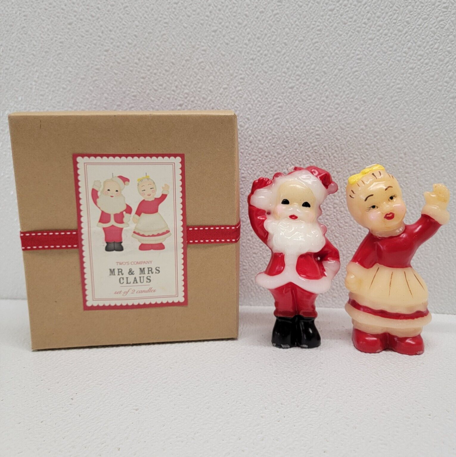 Two’s Company Christmas Holiday Decor Mr & Mrs Santa Claus Candle Set 