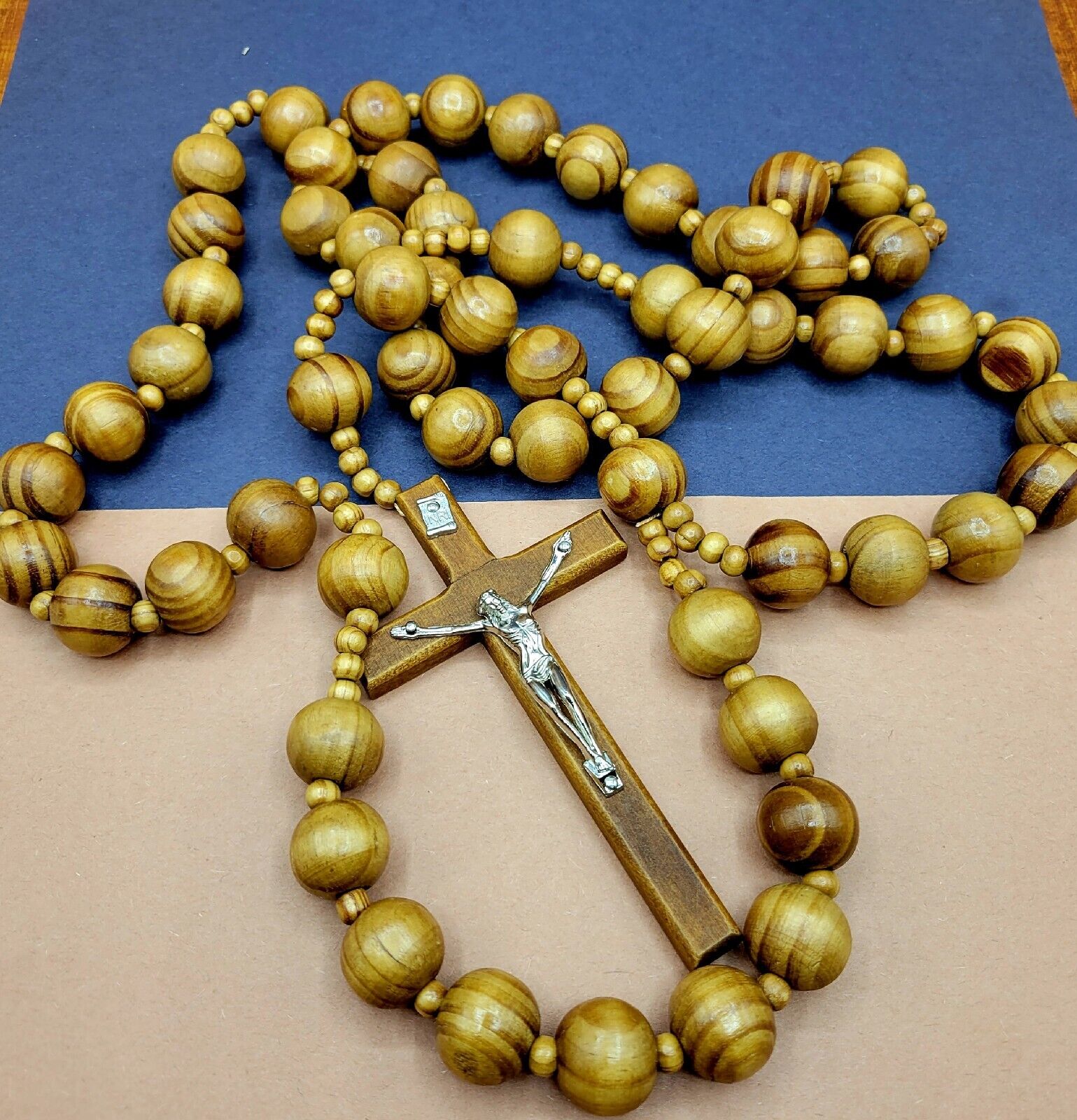 Wall Large Catholic ROSARY Wooden beads Wooden Cross XL Large 39 Inches Approxim
