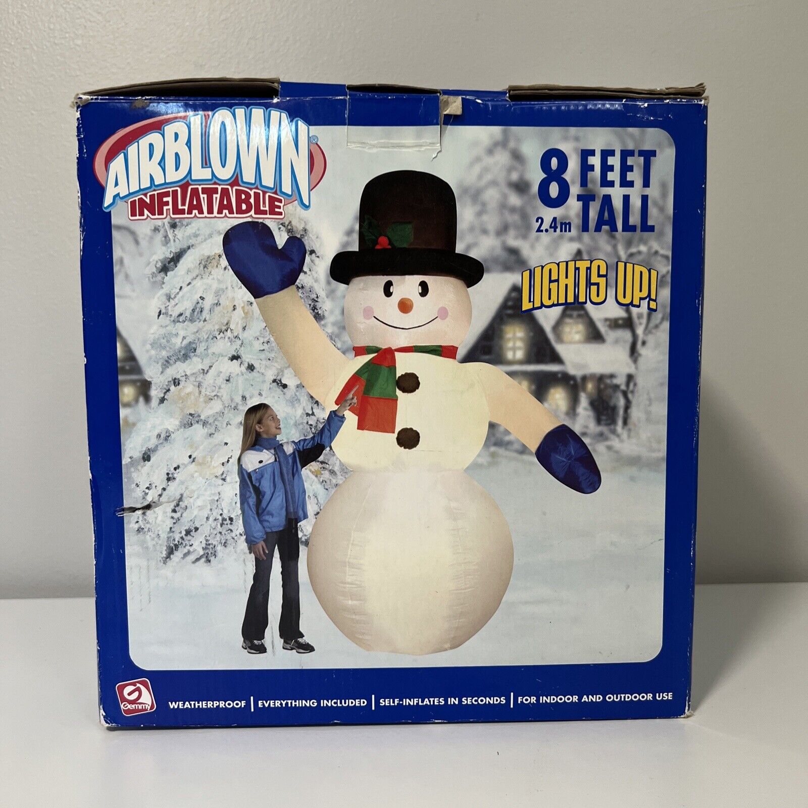 Gemmy 8ft Tall Airblown Inflatable light up Snowman 2005 In Box TESTED WORKS 