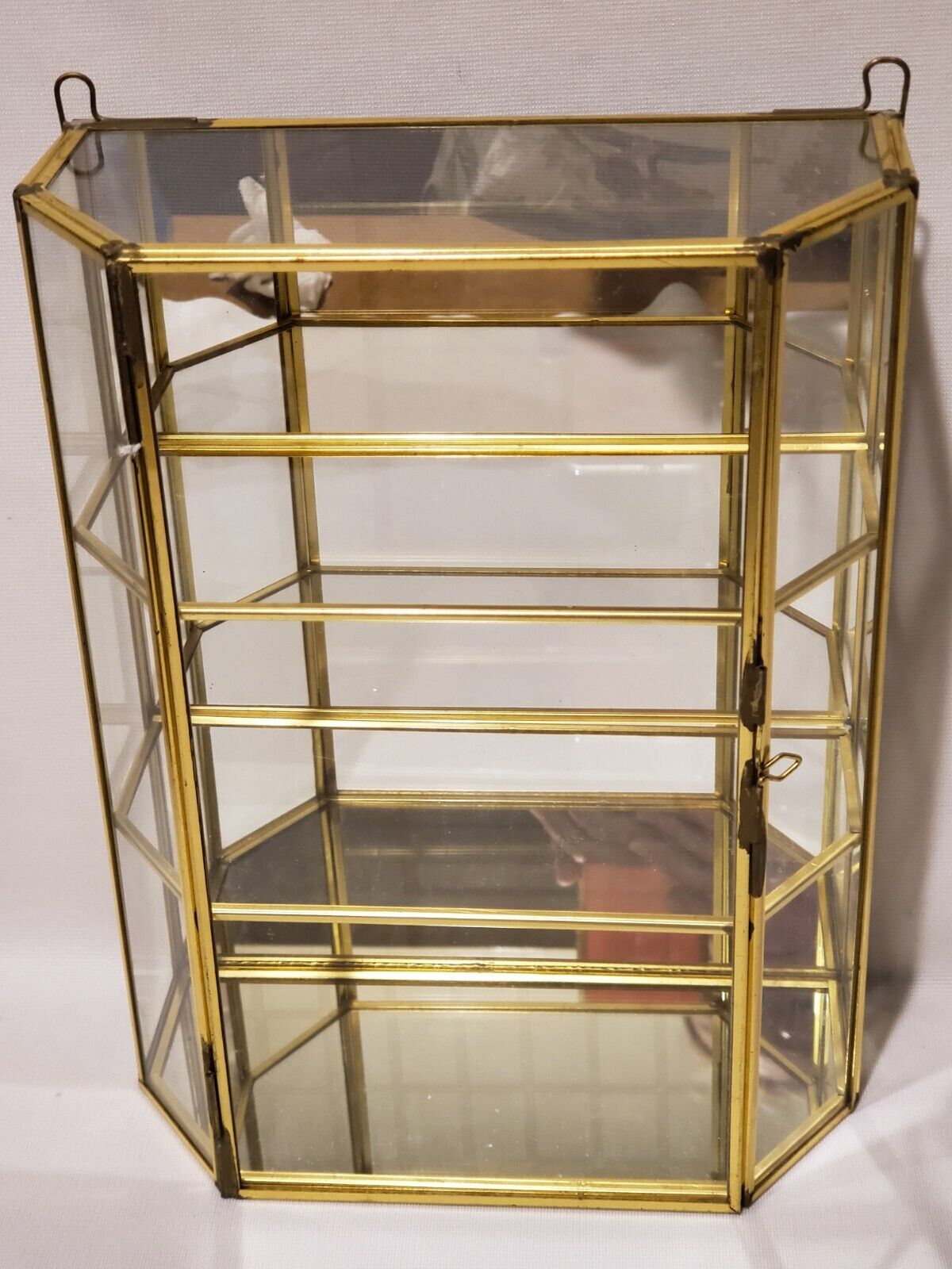 Vtg Mirror Brass & Glass Display Case Cabinet For Miniatures Wall Or Shelf 10.5\