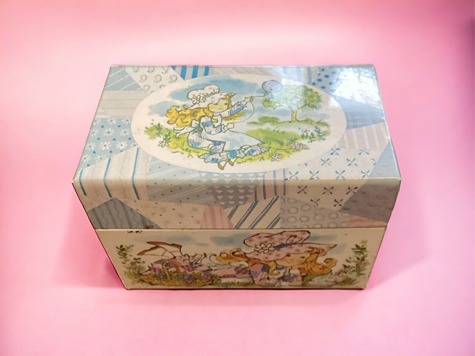 Vintage J Chen Tin Recipe Box Little Girl 