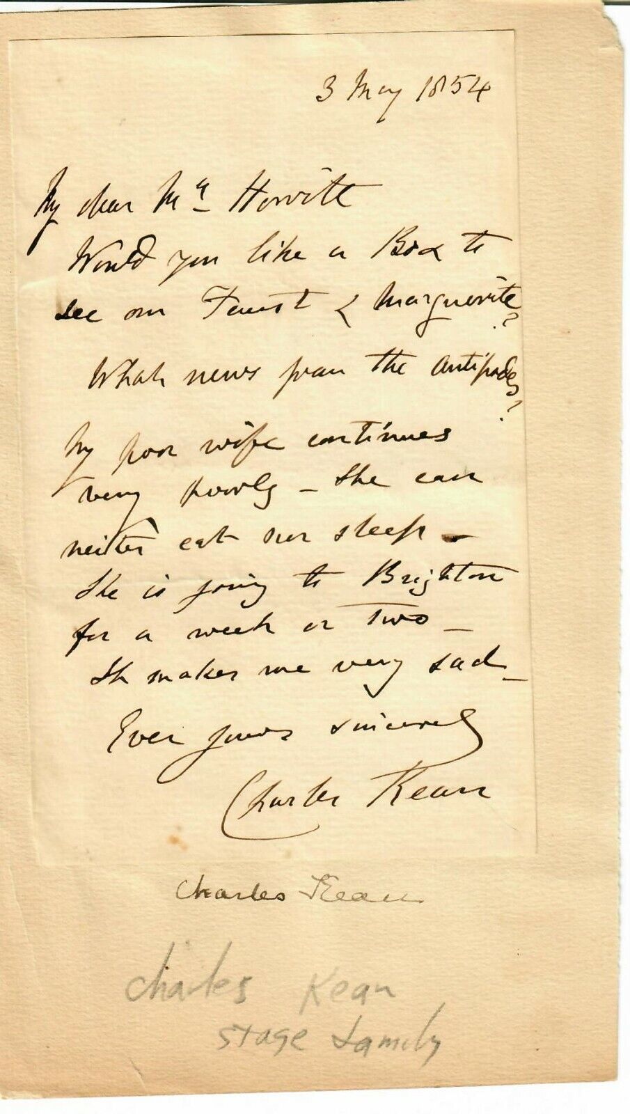 Rare Archibald Forbes & Charles Kean Hand Written Documents COA