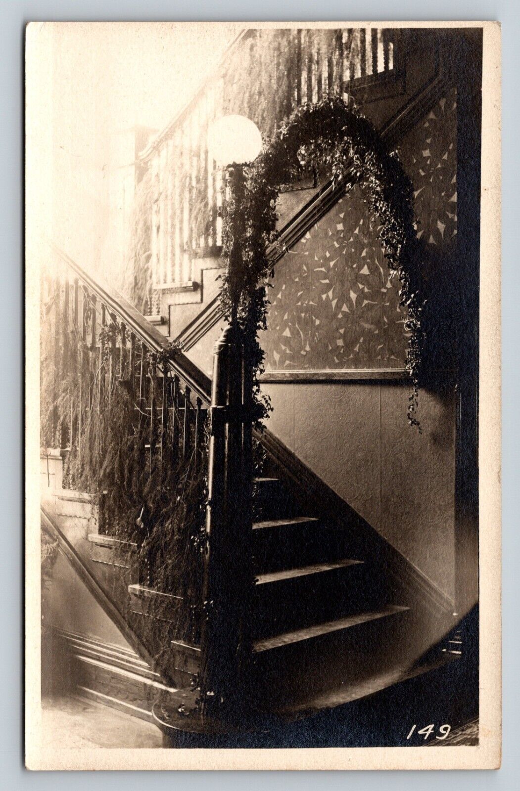 RPPC Cool Decorated Interior Staircase Unposted ANTIQUE Postcard VELOX 1907-1914