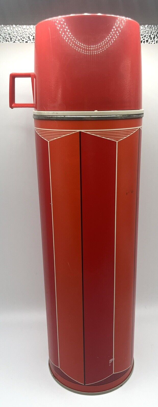 Vintage 1974 King-Seeley Thermos #2410 Red Orange Metal USA Large Tall Hot Cold