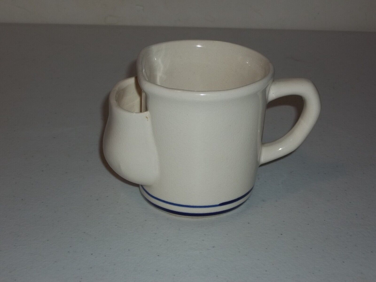 Vintage Unique Ceramic Shaving Mug Cup White with Blue Trim Nice L@@K