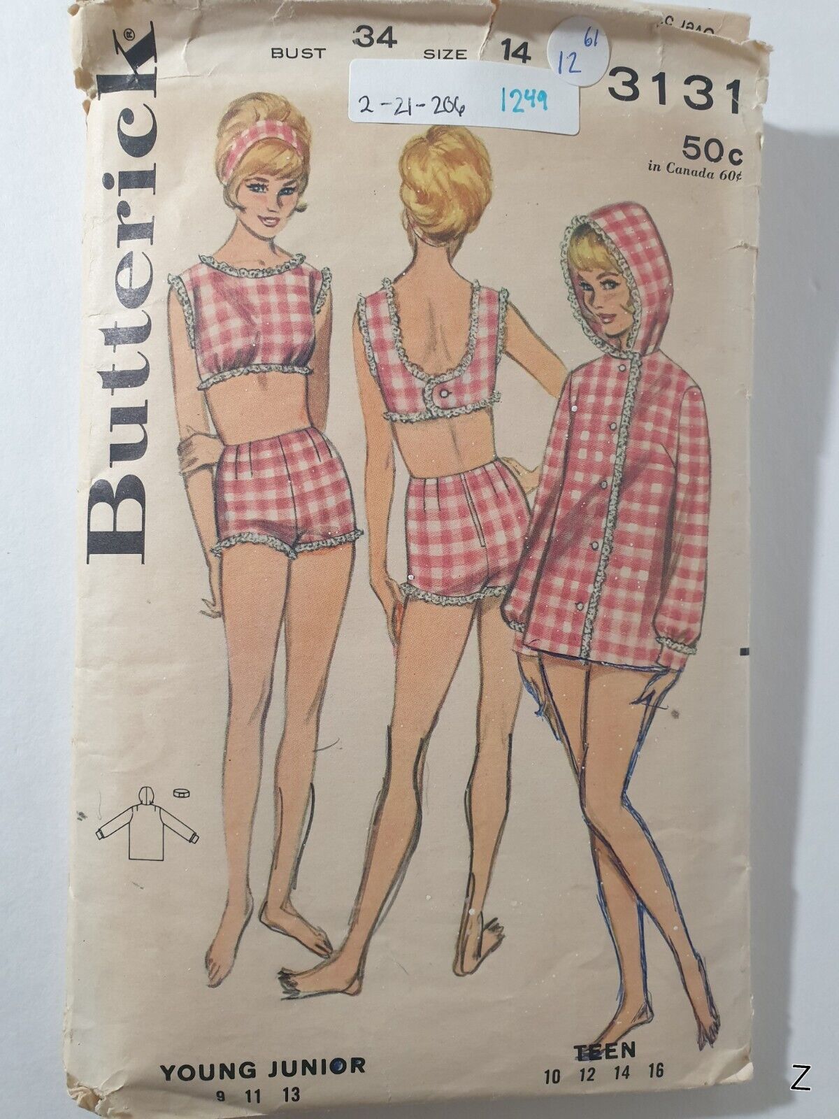 Butterick 3131 Vintage 1960s Teen Sportswear Sewing Pattern Size 14