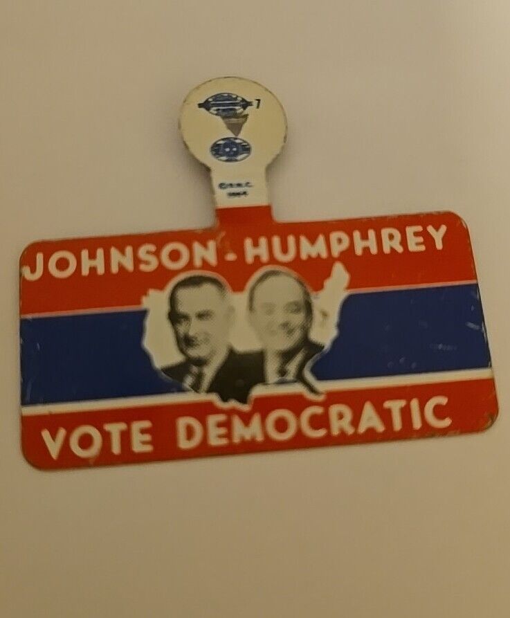 VINTAGE JOHNSON HUMPHREY VOTE DEMOCRATIC LAPEL PIN FOLDOVER