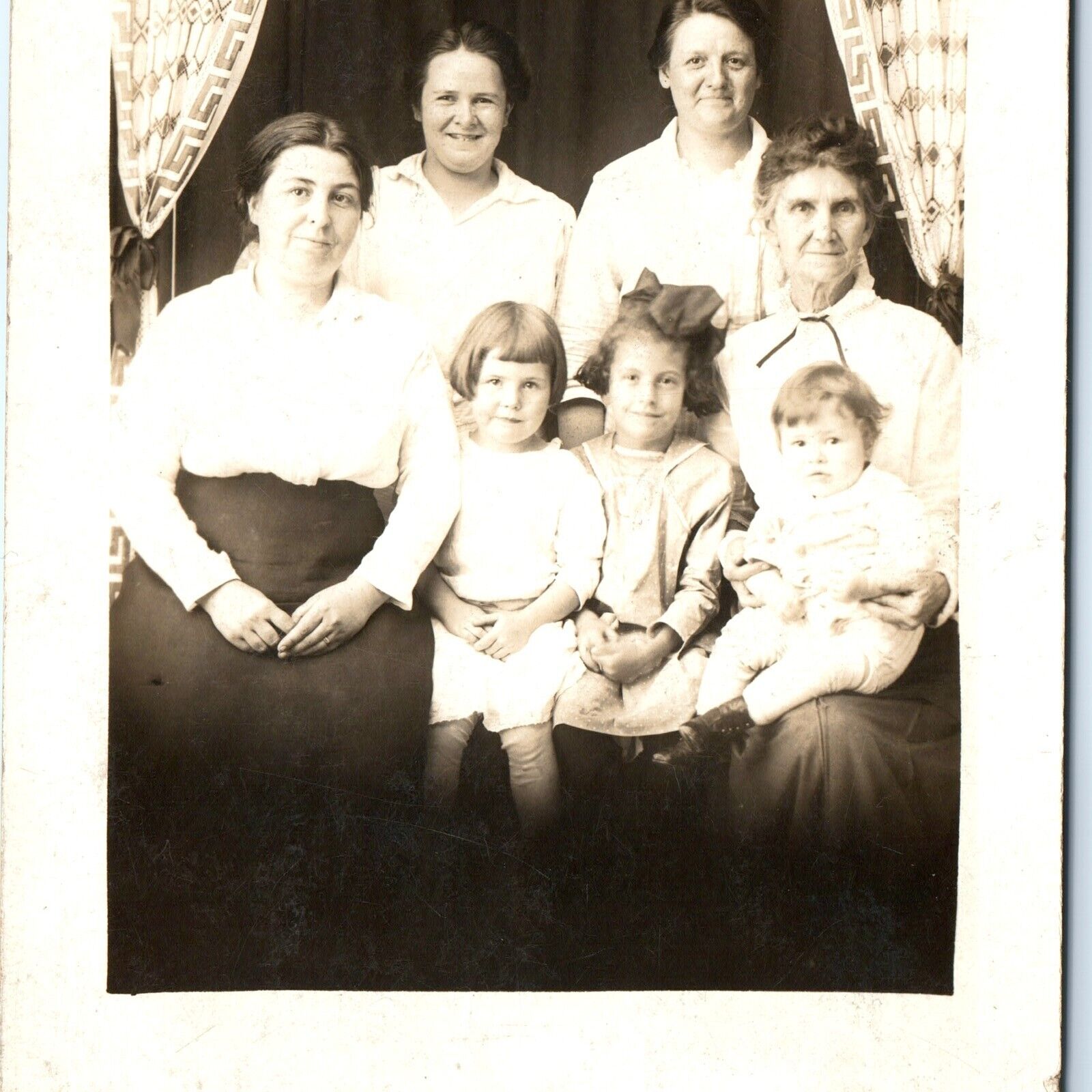 c1910s Rare Smiling Family Portrait RPPC All Women & Baby Boy Real Photo PC A159