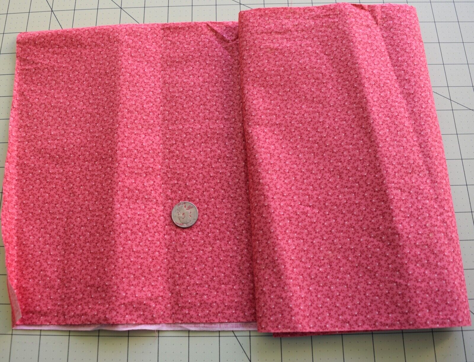 2871  1/4 yd antique 1870-80's Double pink cotton fabric, tiny branches & dots