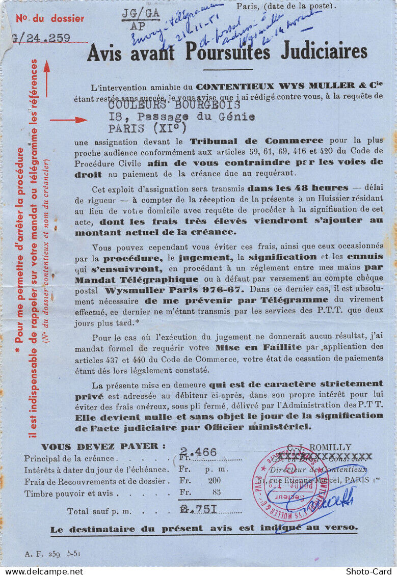 1951 CONTENT DIRECTOR C J ROMILLY PARIS-COUUELURS BOURGEOIS PARIS 50-0081