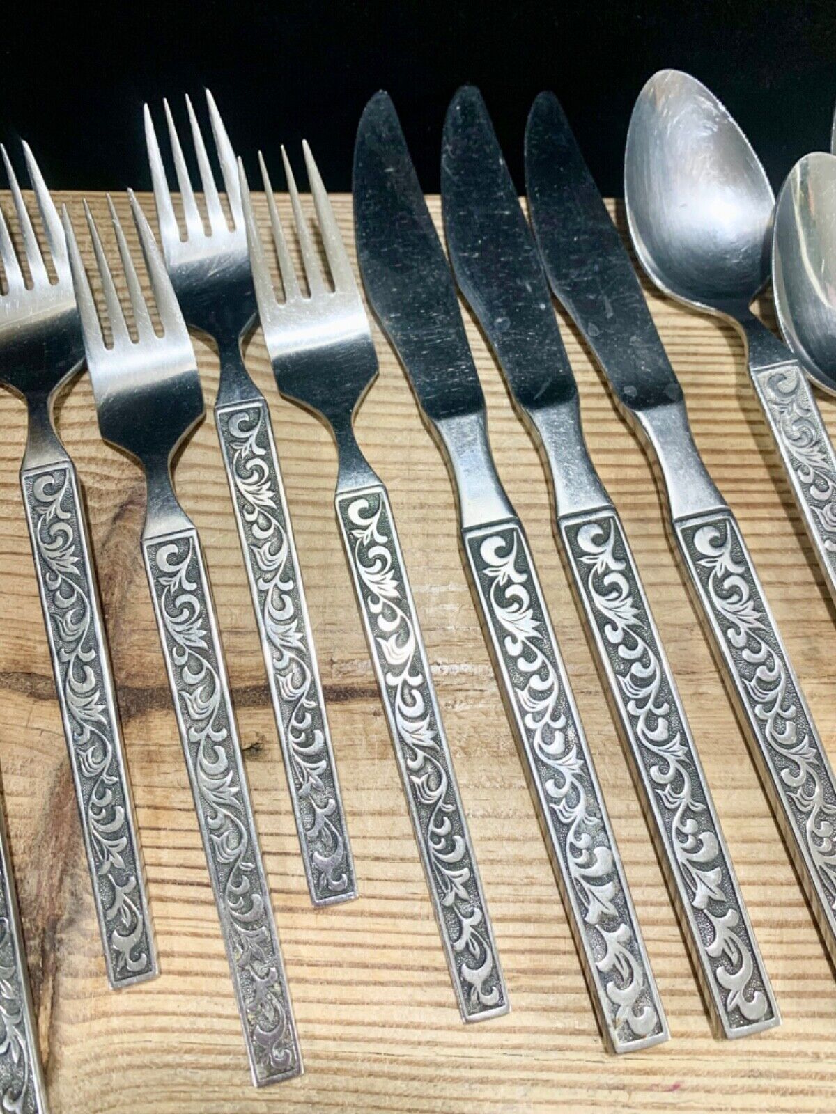 Vtg 15 Pcs Riviera Monterey Stainless Flatware Scrolls Forks Knives Spoons Japan
