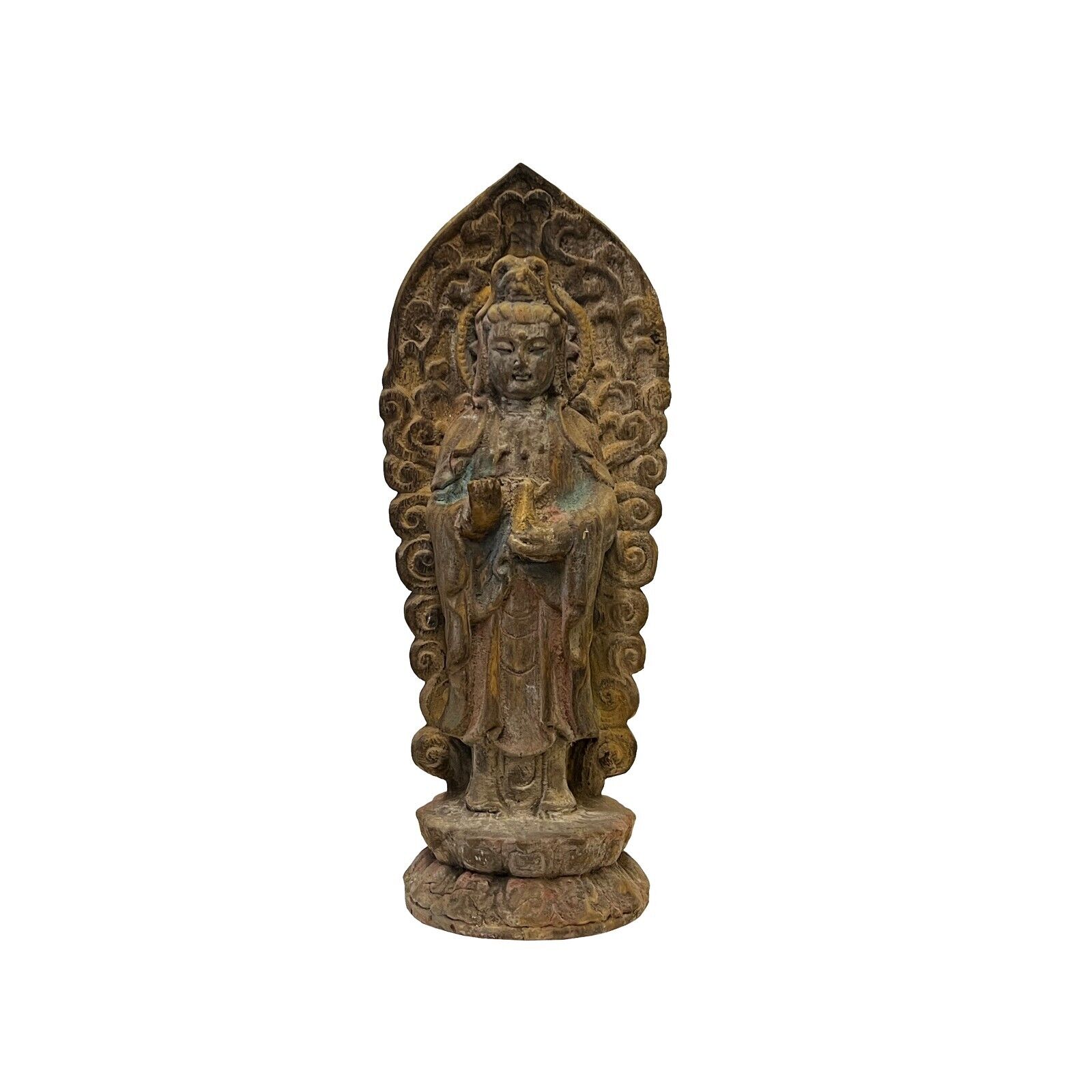 Chinese Rustic Wood Bodhisattva Kwan Yin Tara Standing Buddha Statue ws2736