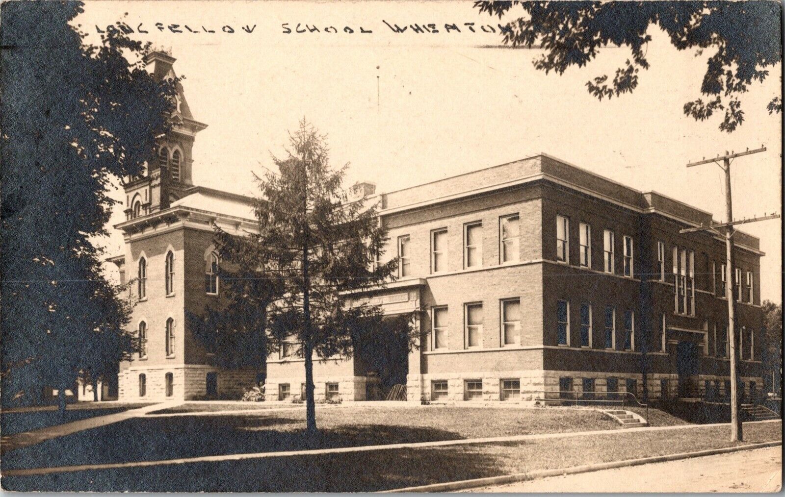RPPC Longfellow School Wheaton IL c1921 Vintage Postcard H46