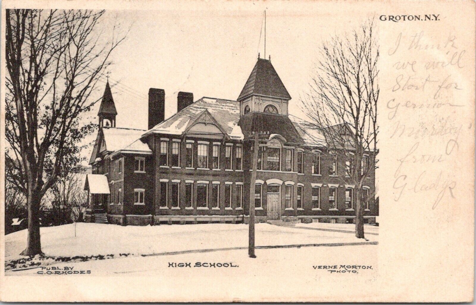 Groton New York~High School in Snow~Verne Morton Photo~CO Rhodes Pub~1906 B&W