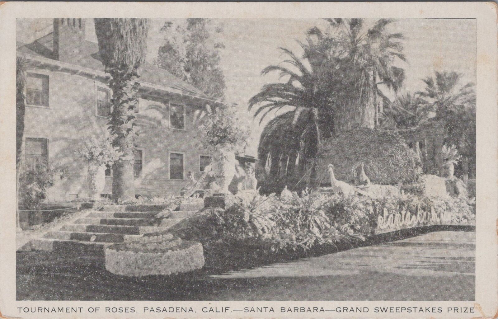1935 Tournament of Roses, Pasadena Santa Barbara Sweepstakes Prize Postcard