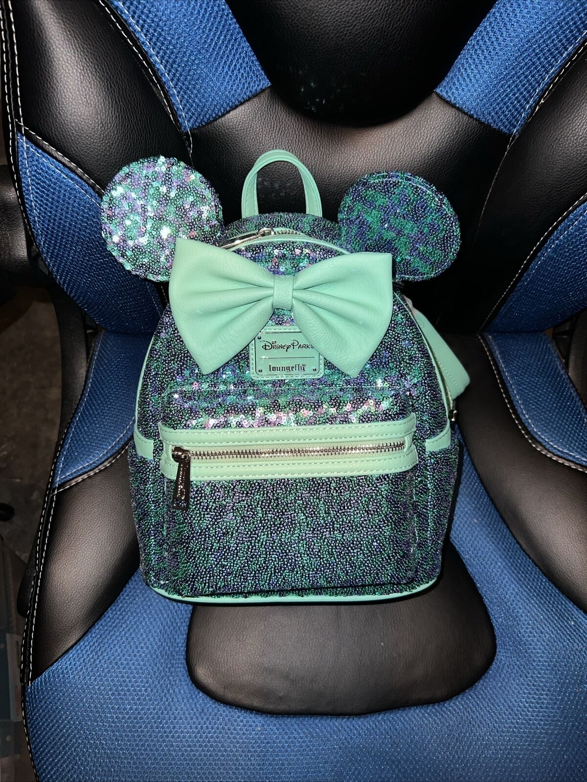 2023 Disney Parks Teal Blue & Purple Sequin Loungefly Mini Backpack New