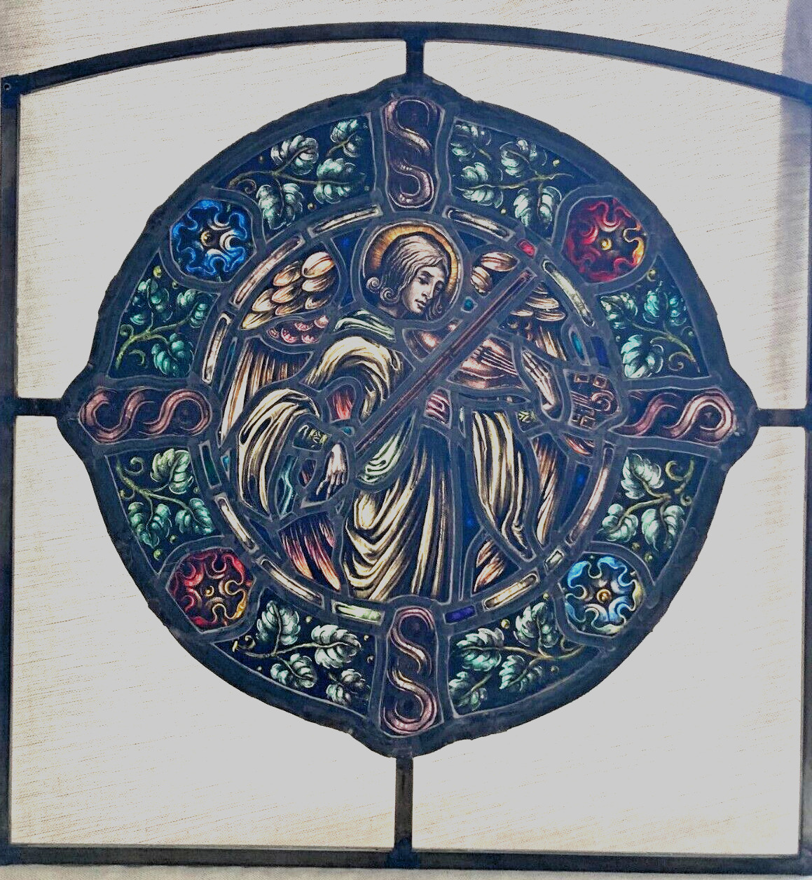 Fine 18th Cen. Stained & Leaded Glass Roundel \