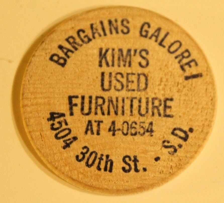 Vintage Kim\'s Used Furniture Wooden Nickel South Dakota