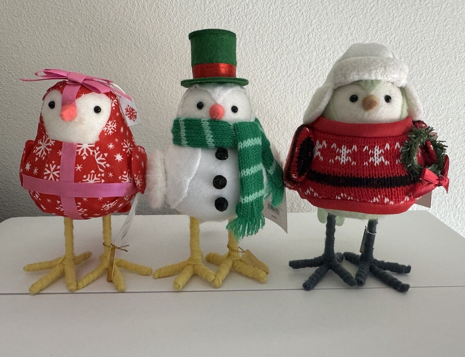 Set Of 3 Winter Fabric Birds Fika Freezy Bow Wondershop Target Christmas Decor