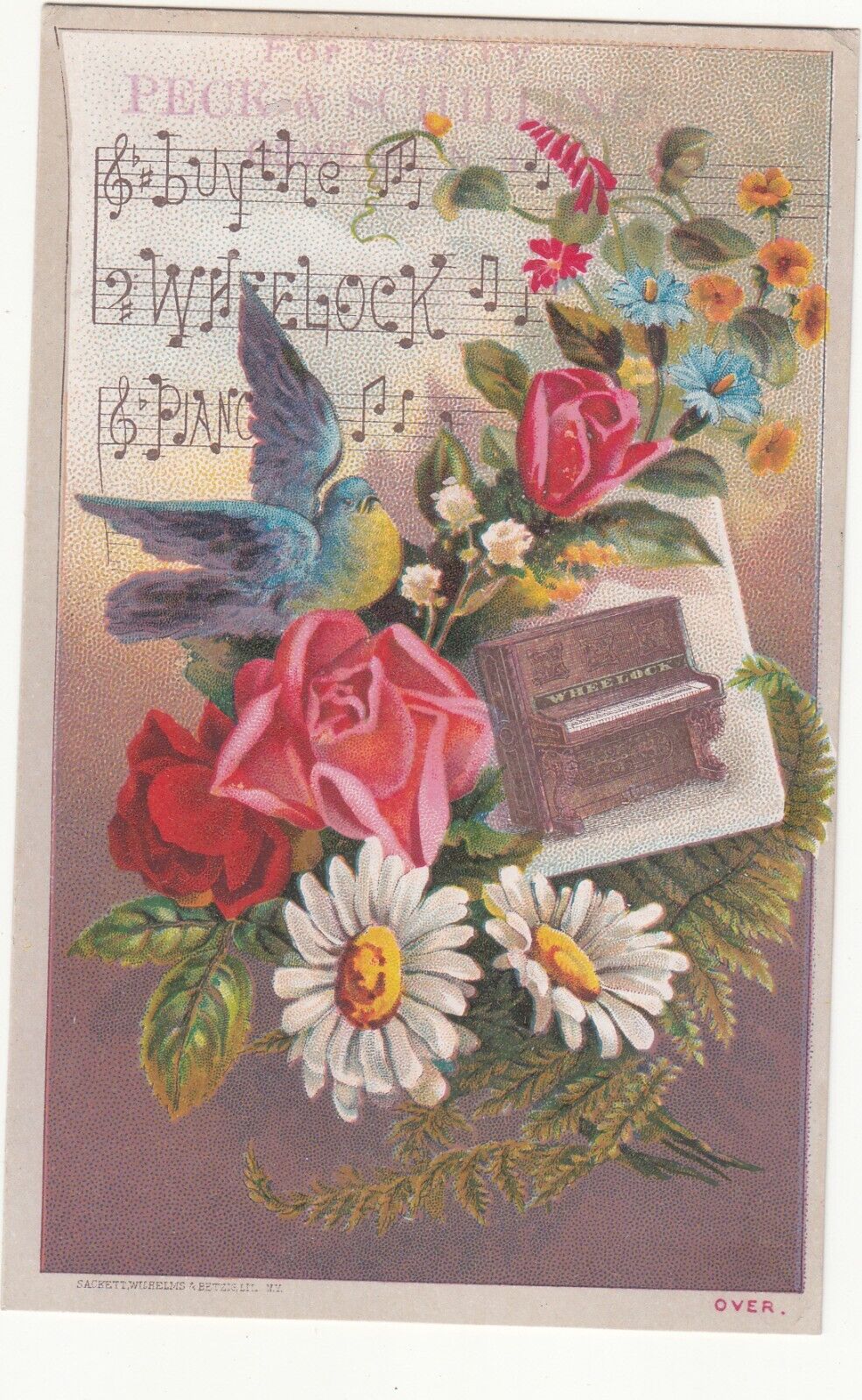 Wheelock Pianos Flowers Peck & Schilling Oswego NY  Vict Card c1880s