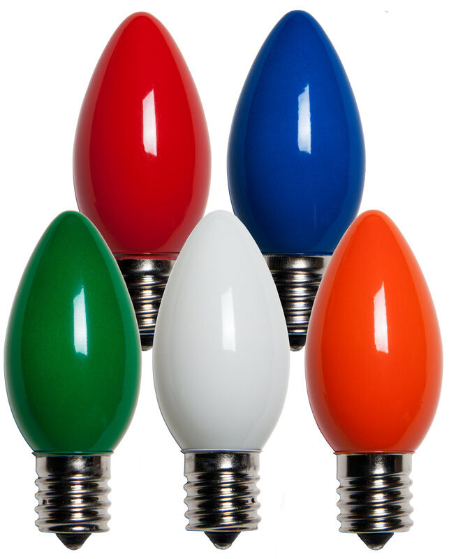 25 C9 Multi Color Ceramic with White Replacement Bulbs Christmas Lights Holiday