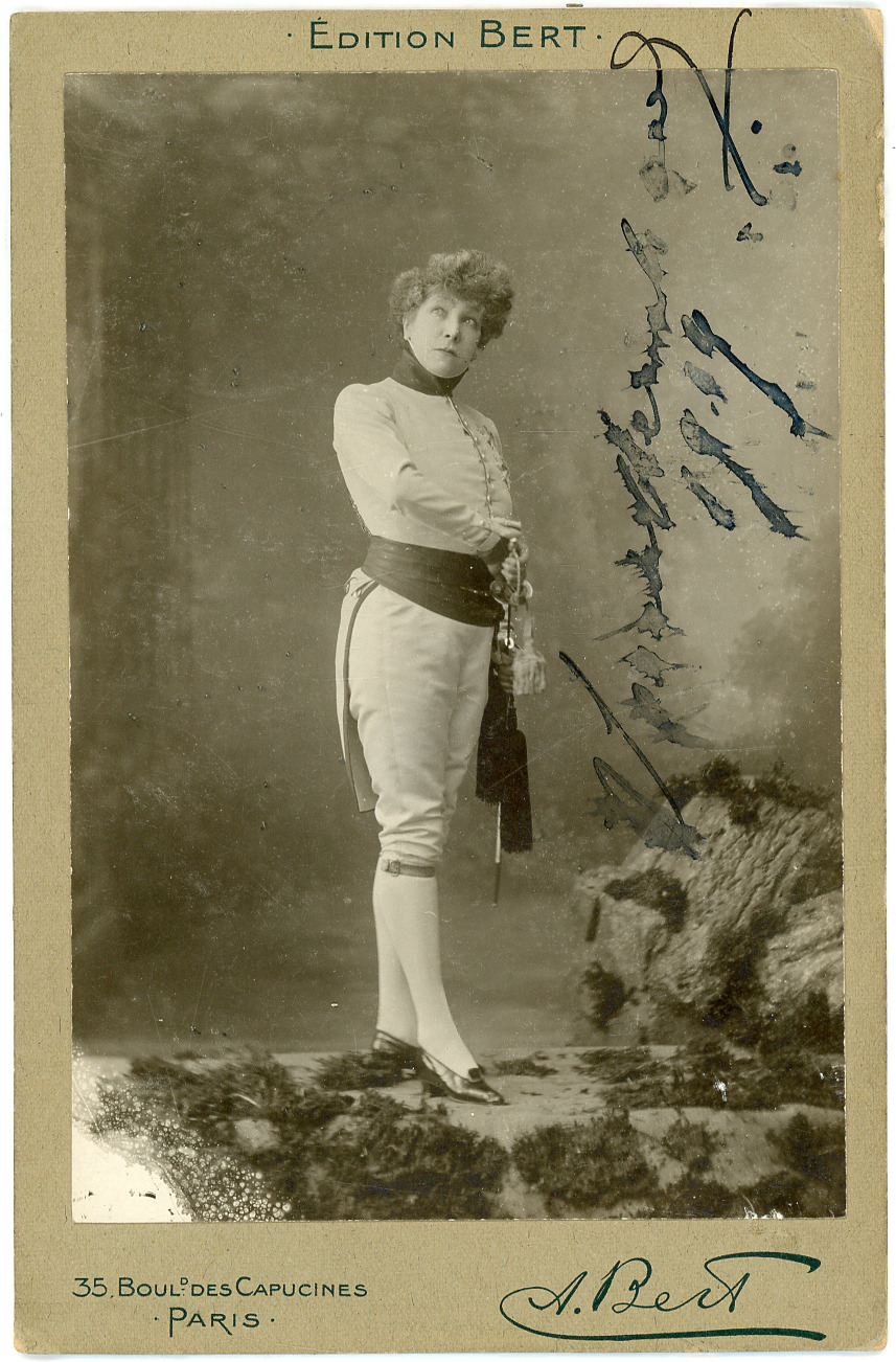 Actress Sarah Bernhardt in Military Costume, 1909, Autographed Vintage Silver P