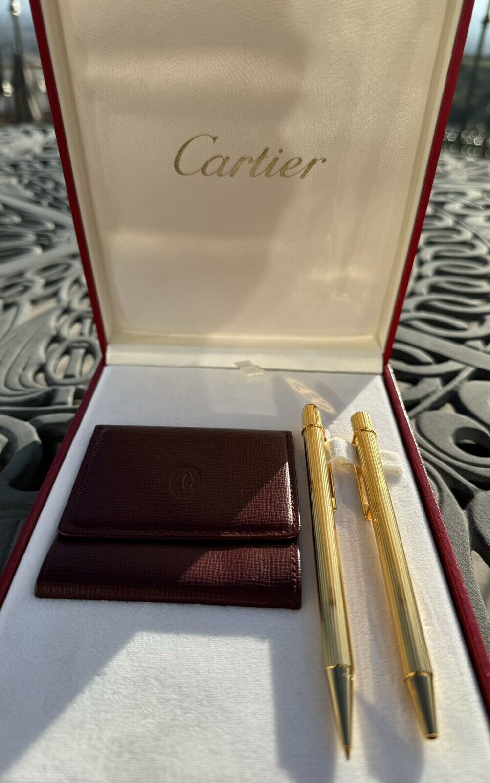 RARE Estate Cartier STYLO Ballpoint Pen Pencil Coin Wallet Set - Gold Plated