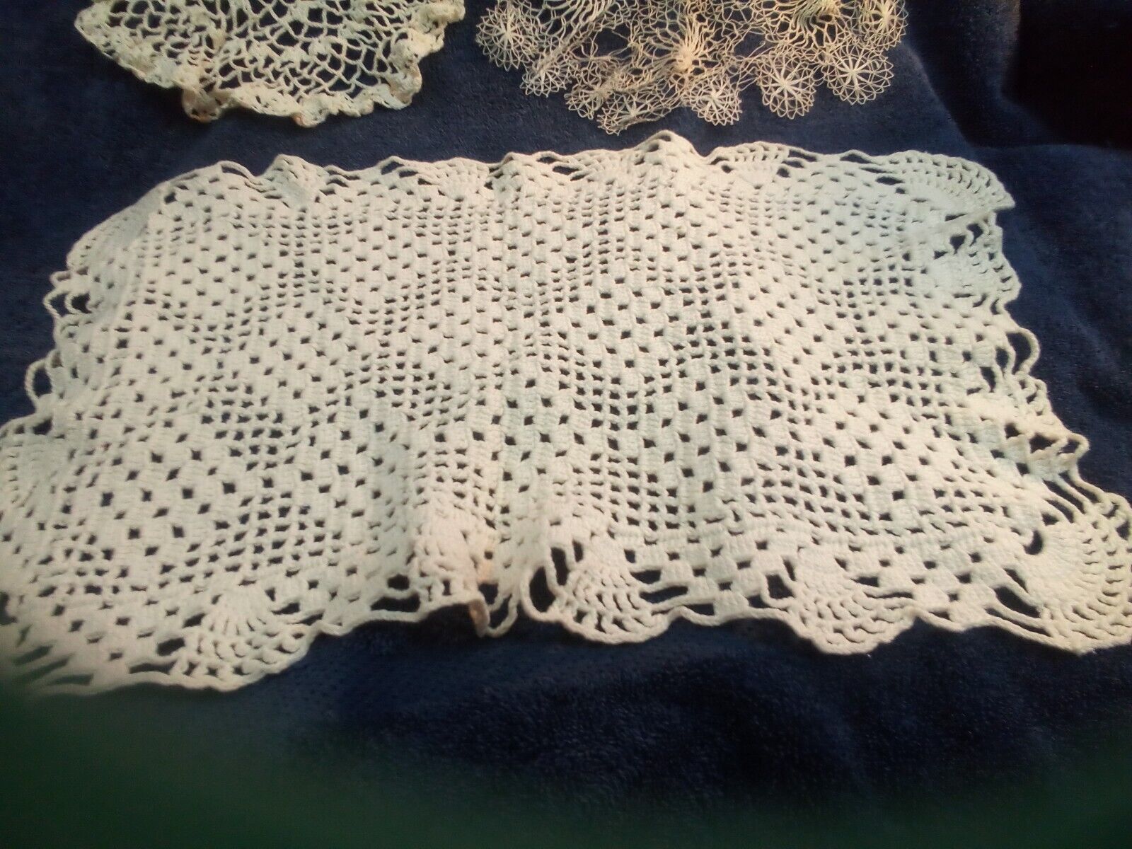 Set of 3 hand crocheted vintage white round doilies Square & Round 15\