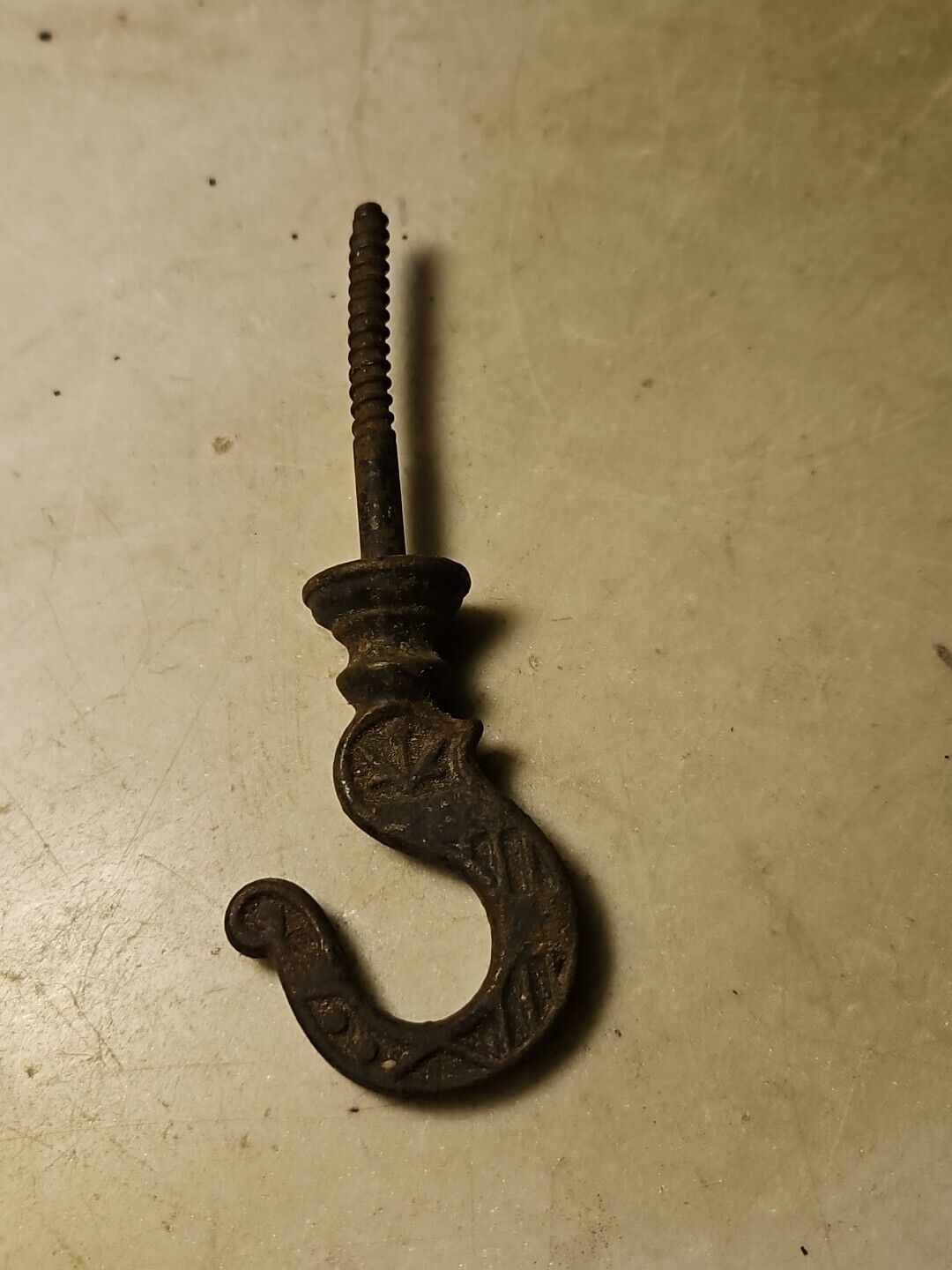 Antique Victorian Kerosene Lamp Ceiling Hook Ornate Cast Iron Original Black Fin