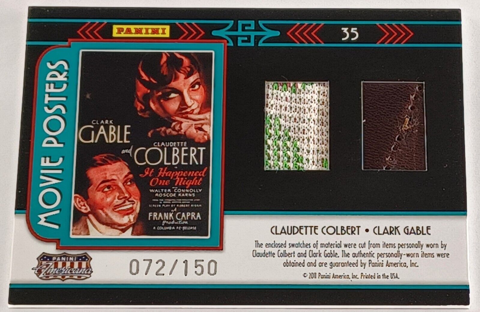 2009 Americana Clark Gable Claudette Colbert /150 Memorabilia Movie Posters Pan