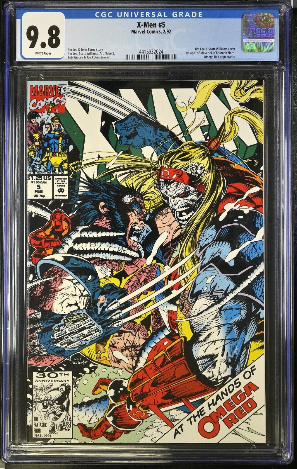 X-Men #5 CGC 9.8 1st app Maverick 1st Cover & 2nd app Omega Red 1992 Marvel